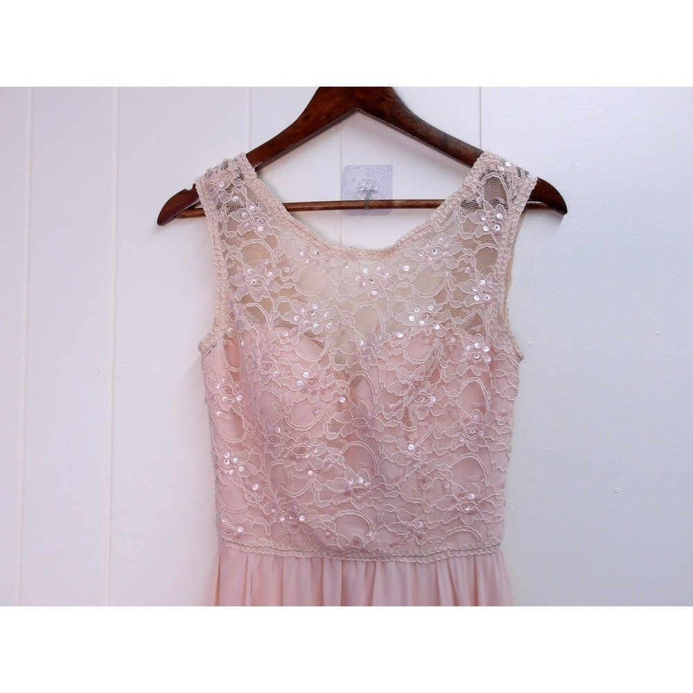 Blush Pink Bridesmaid Dress Formal Gown Lace Sequin Sleeveless Party Maxi - Picture 3 of 9
